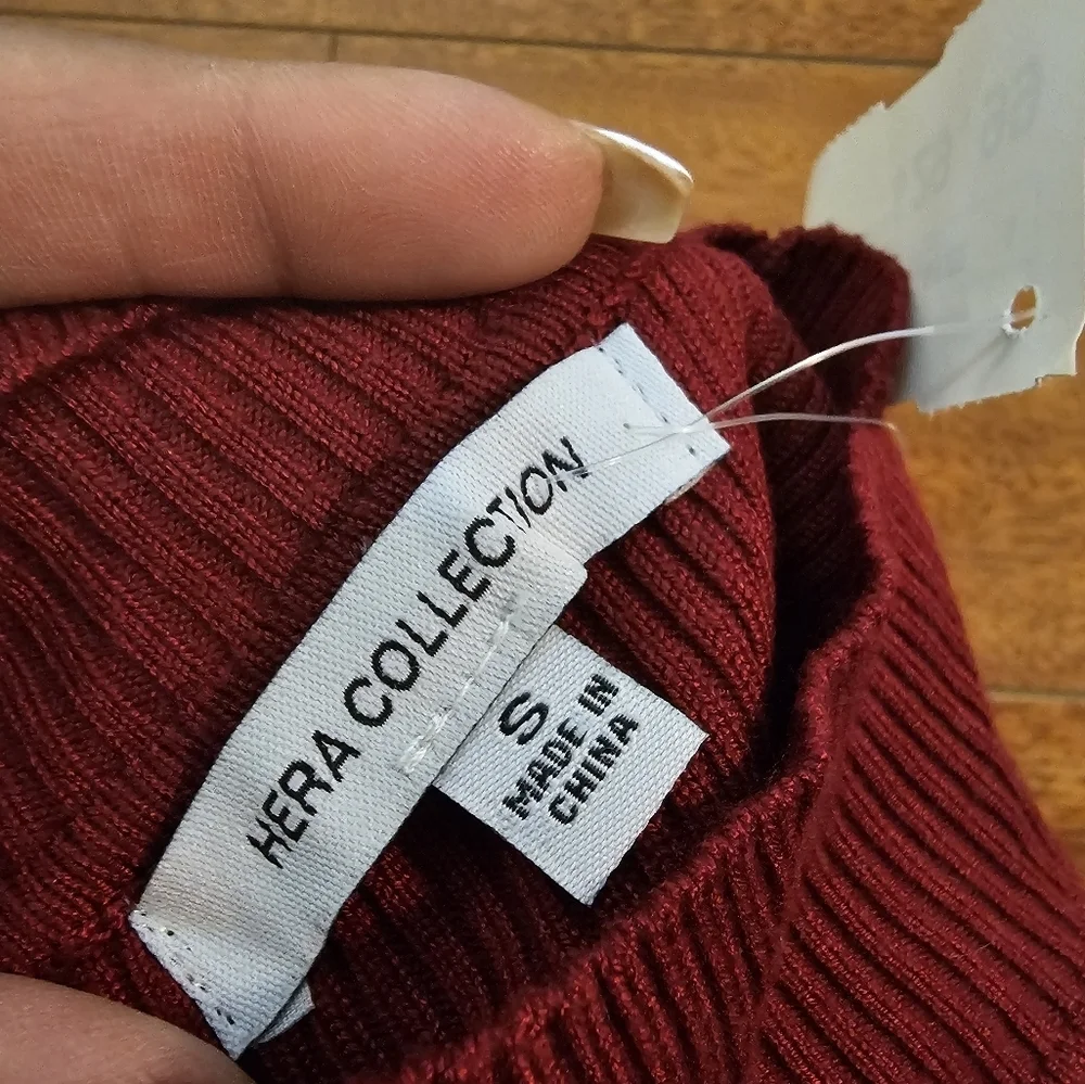 Hera Collection Womens Turtleneck Burgundy Cutout Long Sleeve Ribbed Sweater SM